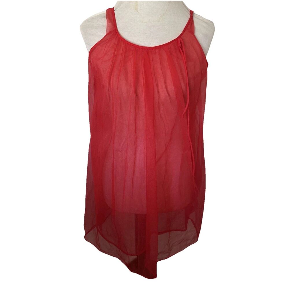 Vintage Red Sheer Nylon Nightgown Small Retro Pin Up Lingerie Valentine